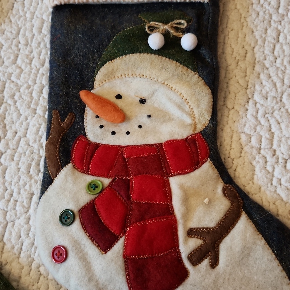 Christmas At Home Felt Metalic Sparkle Santa And Snowman Stockings Set Holiday - Picture 6 of 10